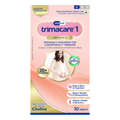 TRIMACARE™ 1 Advance | Pregnancy Supplement for Conception & 1st Trimester with Folic Acid, Omega 3, Multivitamin and Multimineral Tablets
