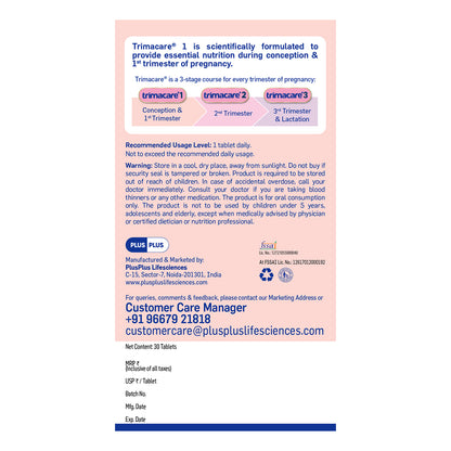 TRIMACARE™ 1 Advance | Pregnancy Supplement for Conception & 1st Trimester with Folic Acid, Omega 3, Multivitamin and Multimineral Tablets