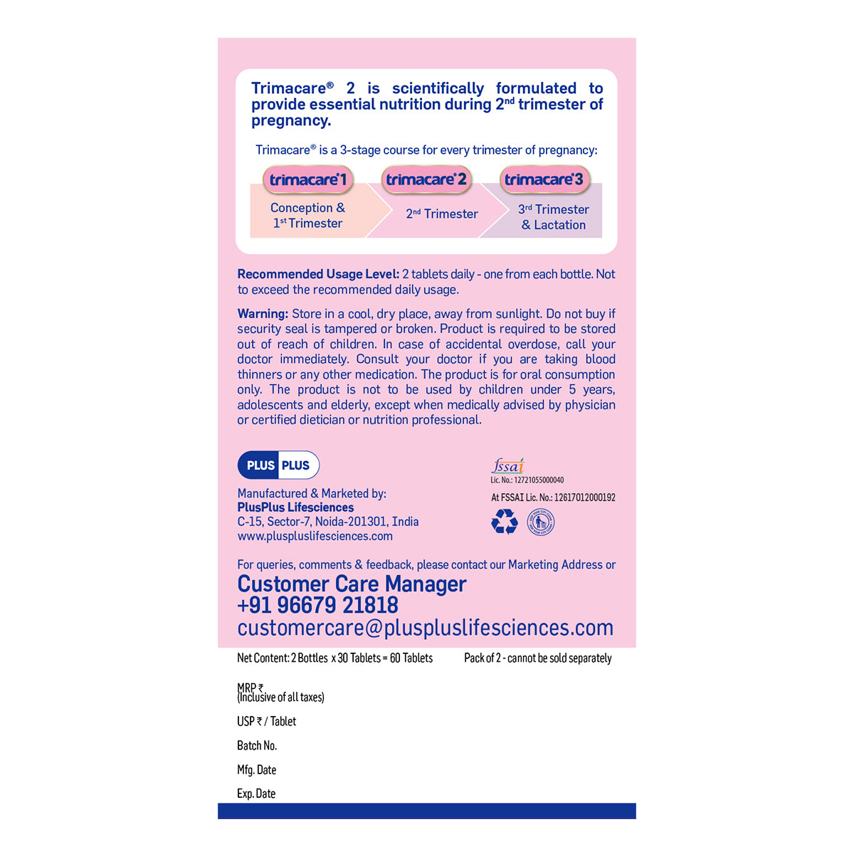 TRIMACARE™ 2 Advance | Pregnancy Supplement for 2nd Trimester of Pregnancy with Iron, Calcium, Multivitamin and Multimineral Tablets