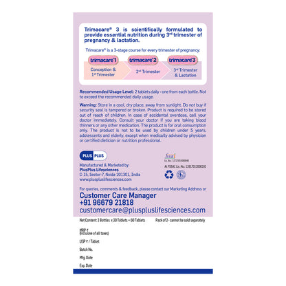 TRIMACARE™ 3 Advance | Pregnancy Supplement for 3rd Trimester of Pregnancy with Iron, Calcium, Omega 3, Zinc, Multivitamin and Multimineral Tablets