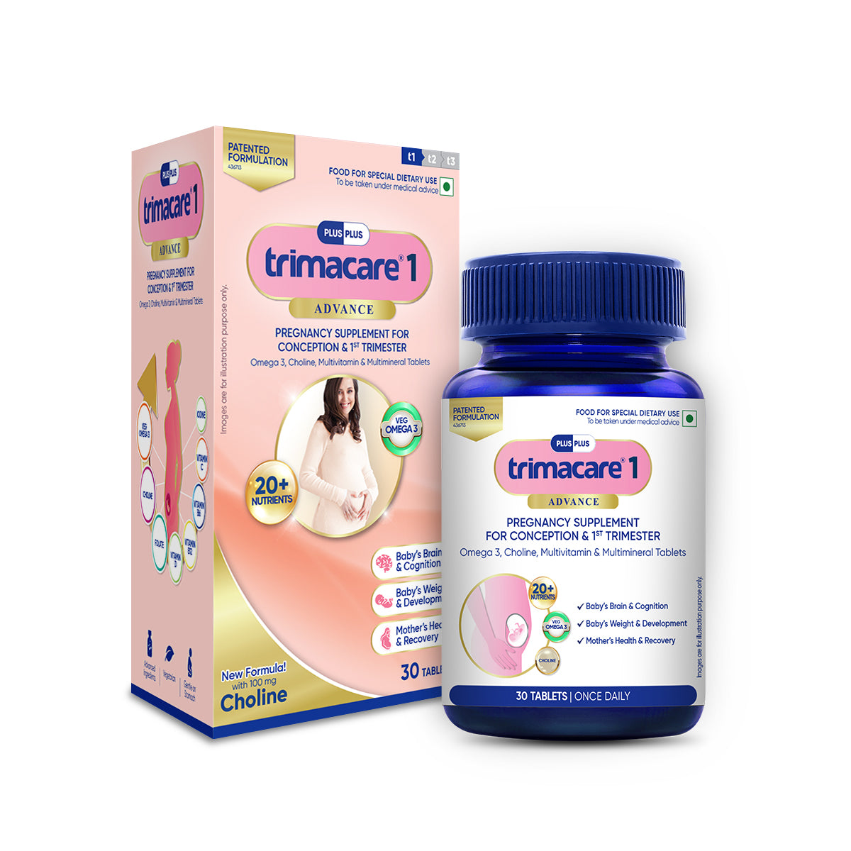 TRIMACARE™ 1 Advance | Pregnancy Supplement for Conception & 1st Trimester with Folic Acid, Omega 3, Multivitamin and Multimineral Tablets