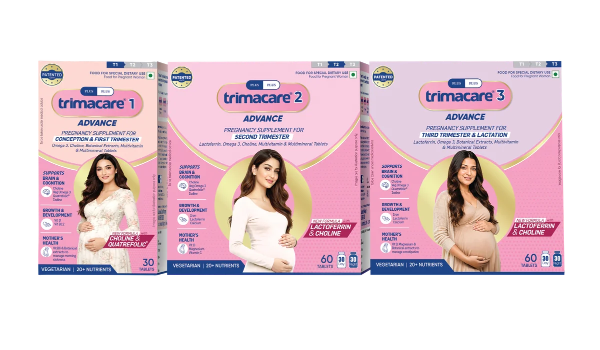 Trimacare 1, Trimacare 2 and Trimacare 3 Advance pregnancy supplement packs